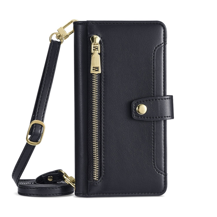For Motorola Moto G Play 2023 Sheep Texture Cross-body Zipper Wallet Leather Phone Case(Black)