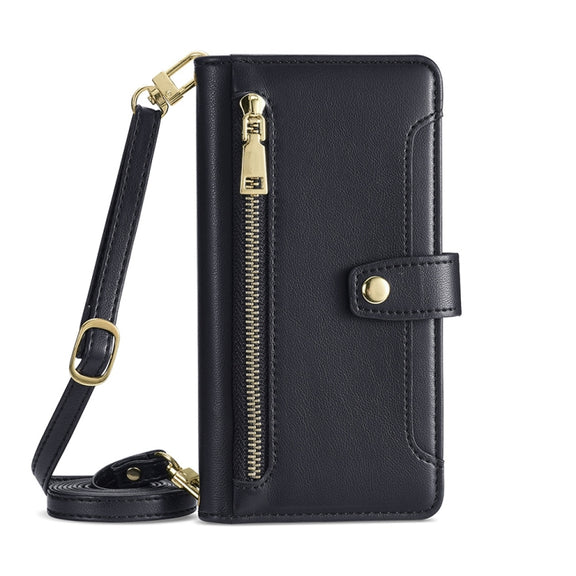 For Motorola Moto G Play 2023 Sheep Texture Cross-body Zipper Wallet Leather Phone Case(Black)