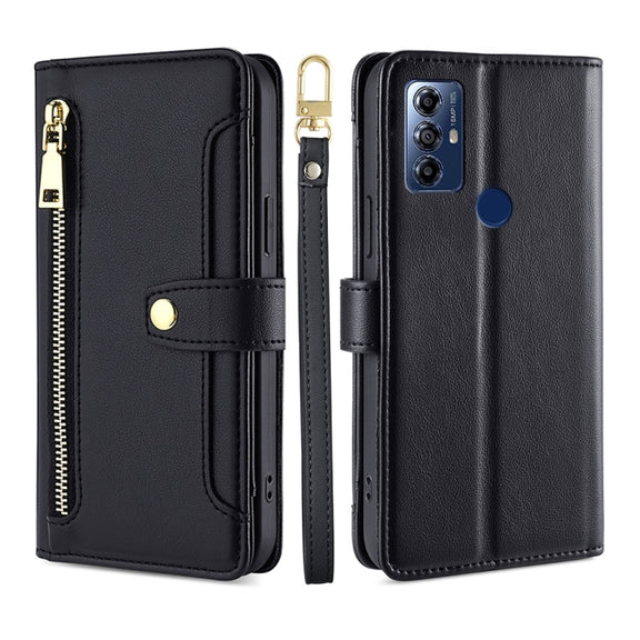 For Motorola Moto G Play 2023 Sheep Texture Cross-body Zipper Wallet Leather Phone Case(Black)