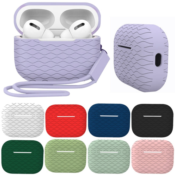 For AirPods Pro 2 Wave Pattern Silicone Earphone Case(Dark Green)