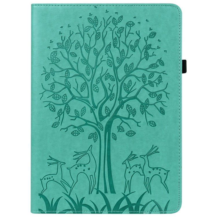 For Lenovo Tab M10 3rd Gen Tree & Deer Pattern Embossed Leather Tablet Case(Green)