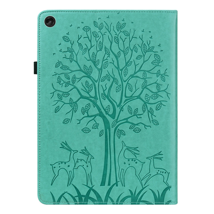 For Lenovo Tab M10 3rd Gen Tree & Deer Pattern Embossed Leather Tablet Case(Green)