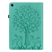 For Lenovo Tab M10 3rd Gen Tree & Deer Pattern Embossed Leather Tablet Case(Green)