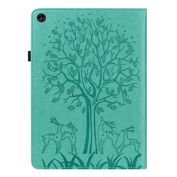 For Lenovo Tab M10 3rd Gen Tree & Deer Pattern Embossed Leather Tablet Case(Green)