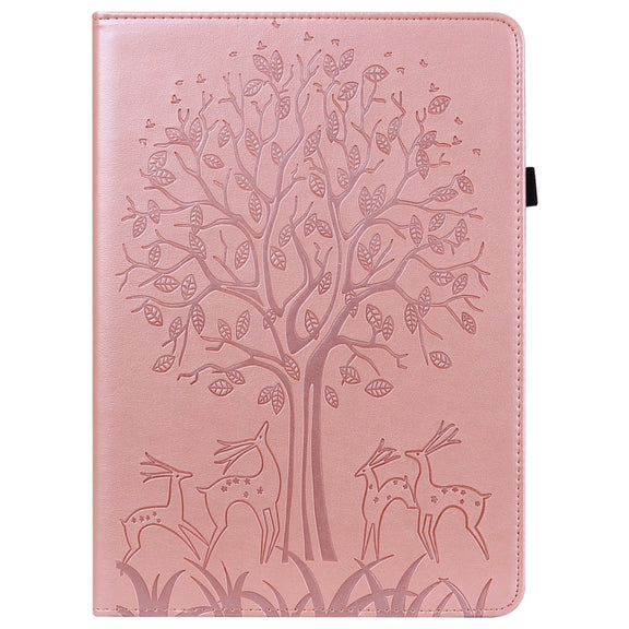 For Lenovo Tab M10 3rd Gen Tree & Deer Pattern Embossed Leather Tablet Case(Pink)