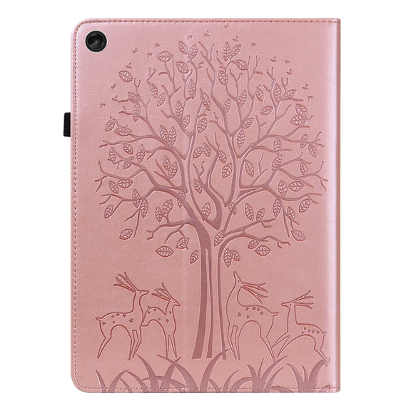 For Lenovo Tab M10 3rd Gen Tree & Deer Pattern Embossed Leather Tablet Case(Pink)