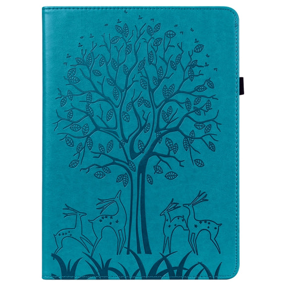 For Lenovo Tab M10 3rd Gen Tree & Deer Pattern Embossed Leather Tablet Case(Blue)