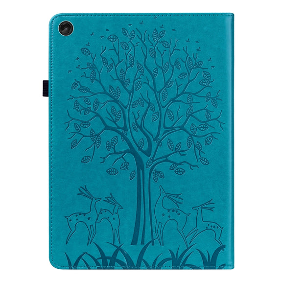 For Lenovo Tab M10 3rd Gen Tree & Deer Pattern Embossed Leather Tablet Case(Blue)