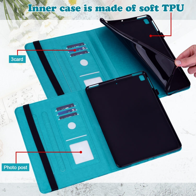 For Lenovo Tab M10 3rd Gen Tree & Deer Pattern Embossed Leather Tablet Case(Blue)