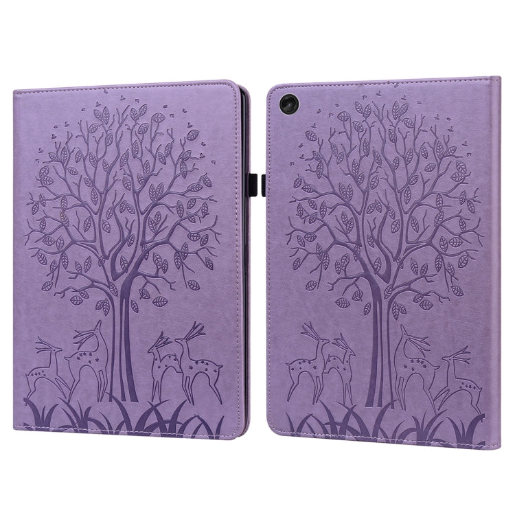 For Lenovo Tab M10 3rd Gen Tree & Deer Pattern Embossed Leather Tablet Case(Purple)