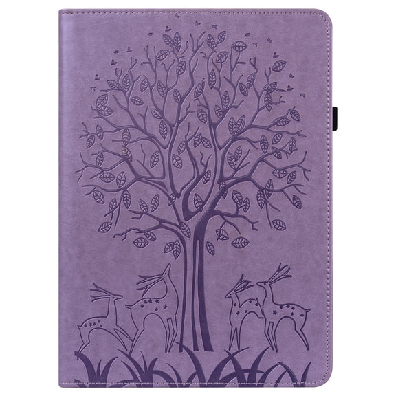 For Lenovo Tab M10 3rd Gen Tree & Deer Pattern Embossed Leather Tablet Case(Purple)