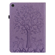 For Lenovo Tab M10 3rd Gen Tree & Deer Pattern Embossed Leather Tablet Case(Purple)