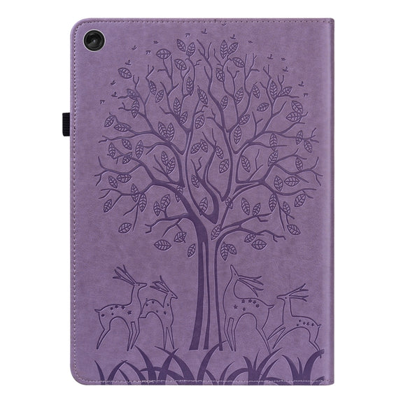 For Lenovo Tab M10 3rd Gen Tree & Deer Pattern Embossed Leather Tablet Case(Purple)