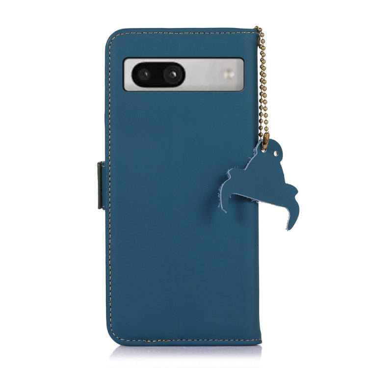 For Google Pixel 7a Genuine Leather Magnetic RFID Leather Phone Case(Blue)