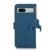 For Google Pixel 7a Genuine Leather Magnetic RFID Leather Phone Case(Blue)