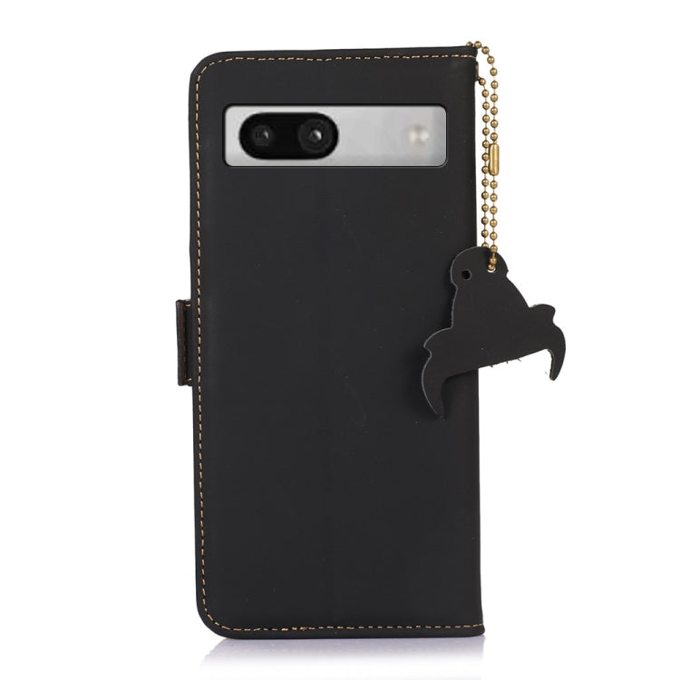 For Google Pixel 7a Genuine Leather Magnetic RFID Leather Phone Case(Black)
