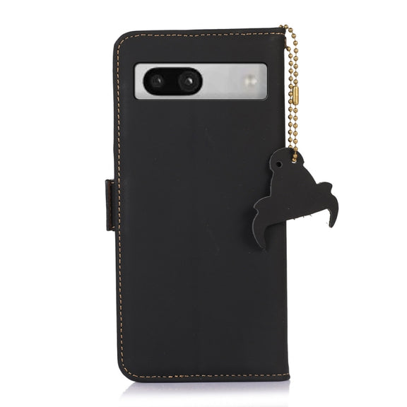 For Google Pixel 7a Genuine Leather Magnetic RFID Leather Phone Case(Black)