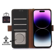 For Google Pixel 7a Genuine Leather Magnetic RFID Leather Phone Case(Black)