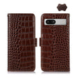 For Google Pixel 7a Crocodile Top Layer Cowhide Leather Phone Case(Brown) - Google Cases by PMC TechLife | Online Shopping South Africa | PMC TechLife | Buy Now Pay Later Mobicred