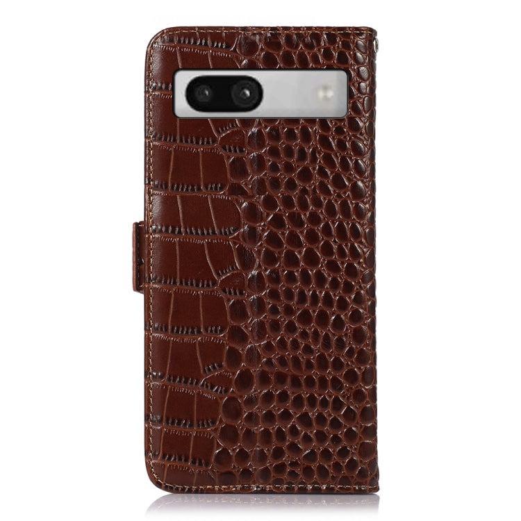 For Google Pixel 7a Crocodile Top Layer Cowhide Leather Phone Case(Brown)