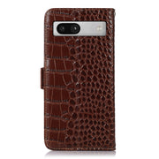 For Google Pixel 7a Crocodile Top Layer Cowhide Leather Phone Case(Brown)