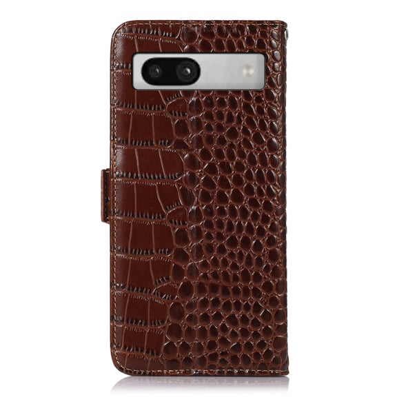 For Google Pixel 7a Crocodile Top Layer Cowhide Leather Phone Case(Brown)
