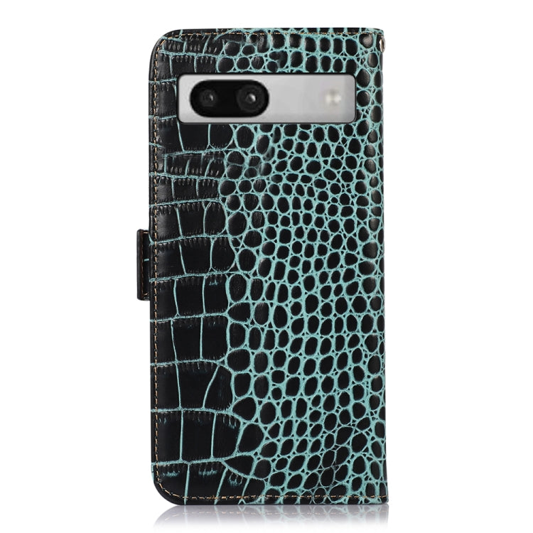 For Google Pixel 7a Crocodile Top Layer Cowhide Leather Phone Case(Green)