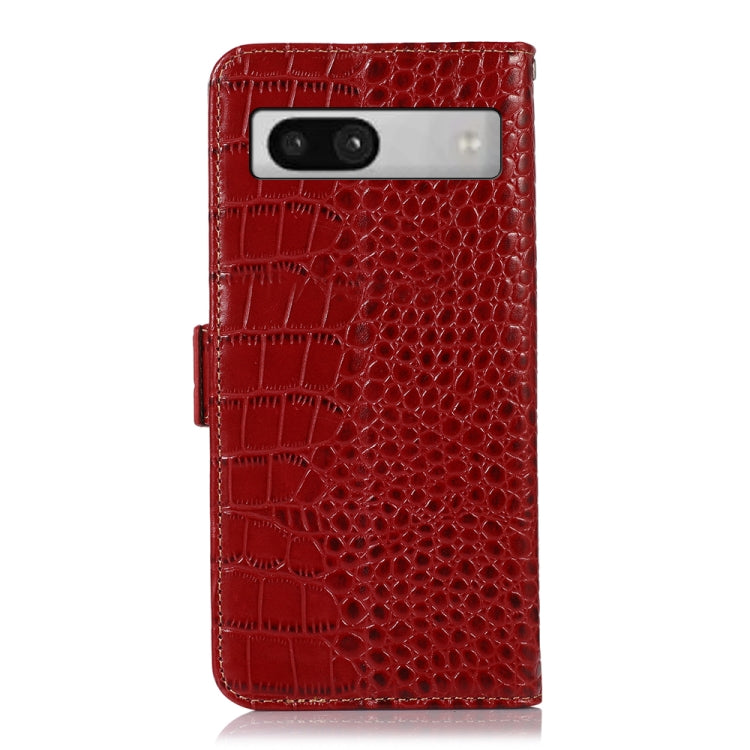 For Google Pixel 7a Crocodile Top Layer Cowhide Leather Phone Case(Red)
