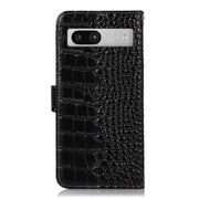 For Google Pixel 7a Crocodile Top Layer Cowhide Leather Phone Case(Black)