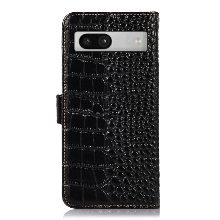 For Google Pixel 7a Crocodile Top Layer Cowhide Leather Phone Case(Black)