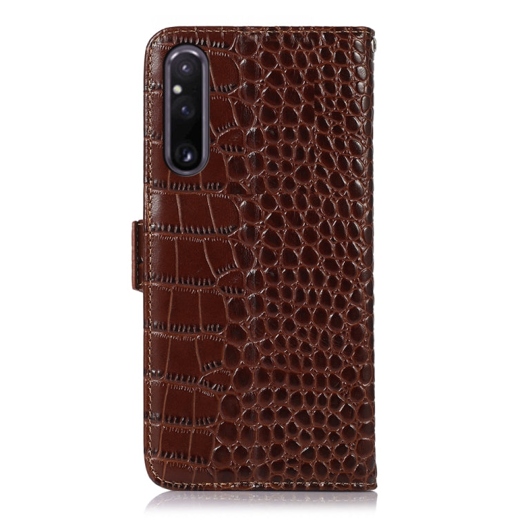 For Sony Xperia 1 V Crocodile Top Layer Cowhide Leather Phone Case(Brown)
