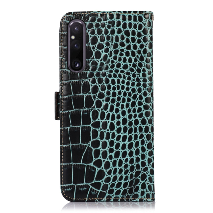 For Sony Xperia 1 V Crocodile Top Layer Cowhide Leather Phone Case(Green)