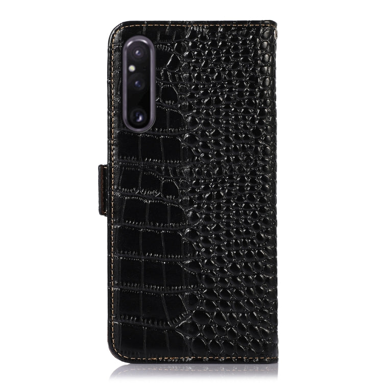 For Sony Xperia 1 V Crocodile Top Layer Cowhide Leather Phone Case(Black)