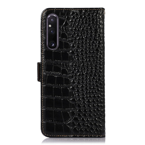 For Sony Xperia 1 V Crocodile Top Layer Cowhide Leather Phone Case(Black)