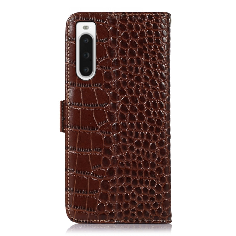 For Sony Xperia 10 V Crocodile Top Layer Cowhide Leather Phone Case(Brown)