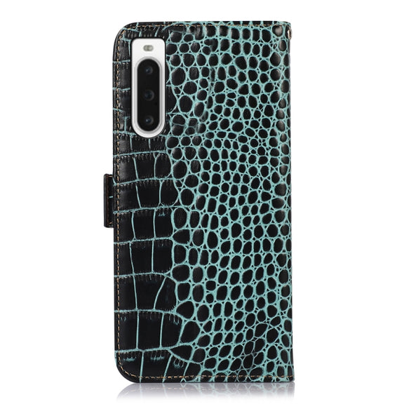 For Sony Xperia 10 V Crocodile Top Layer Cowhide Leather Phone Case(Green)
