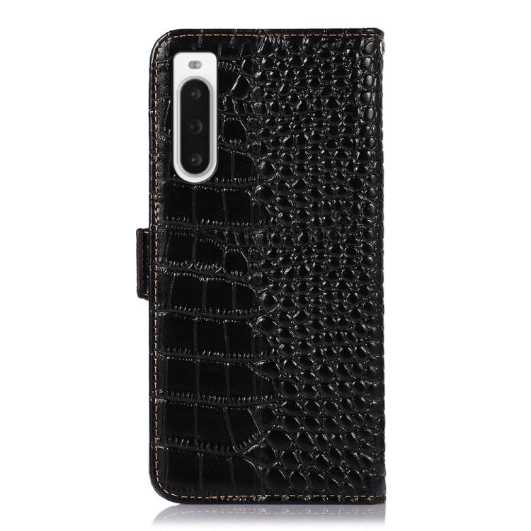For Sony Xperia 10 V Crocodile Top Layer Cowhide Leather Phone Case(Black)
