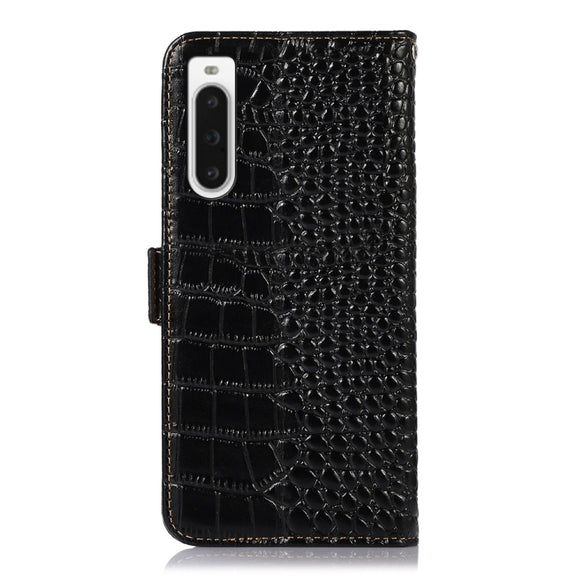 For Sony Xperia 10 V Crocodile Top Layer Cowhide Leather Phone Case(Black)