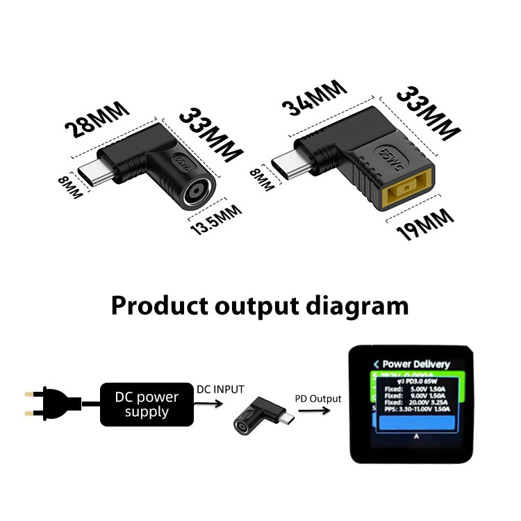 4.8x1.7mm 65W DC Input to USB-C / Type-C PD Power Adapter