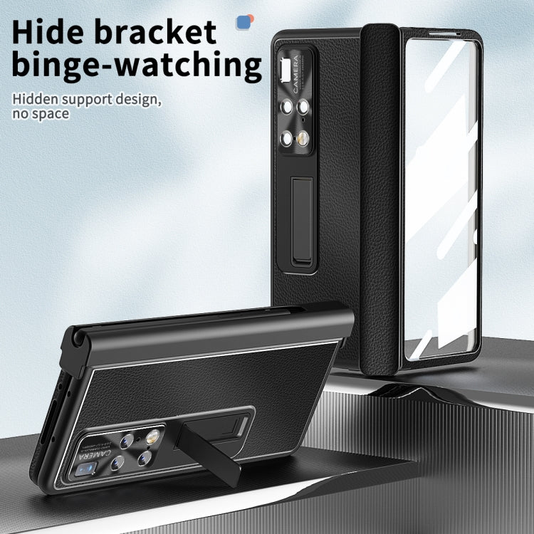 For Huawei Mate X2 Litchi Pattern Magnetic Shell Film Integrated Shockproof Phone Case(Black)