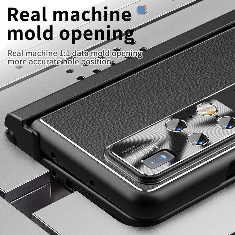 For Huawei Mate X2 Litchi Pattern Magnetic Shell Film Integrated Shockproof Phone Case(Black)