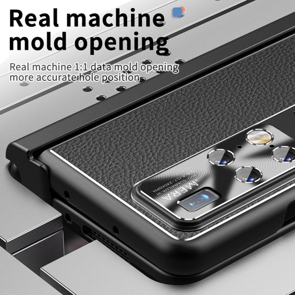 For Huawei Mate X2 Litchi Pattern Magnetic Shell Film Integrated Shockproof Phone Case(Black)