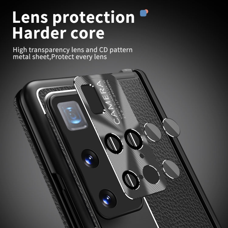 For Huawei Mate X2 Litchi Pattern Magnetic Shell Film Integrated Shockproof Phone Case(Black)