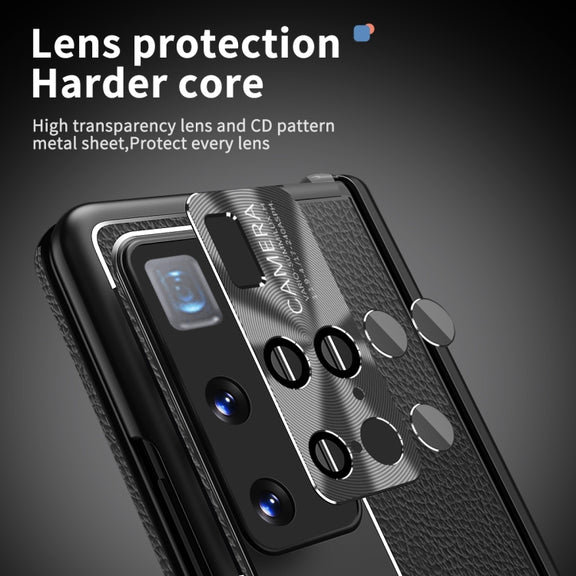 For Huawei Mate X2 Litchi Pattern Magnetic Shell Film Integrated Shockproof Phone Case(Black)