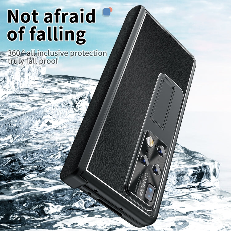 For Huawei Mate X2 Litchi Pattern Magnetic Shell Film Integrated Shockproof Phone Case(Black)