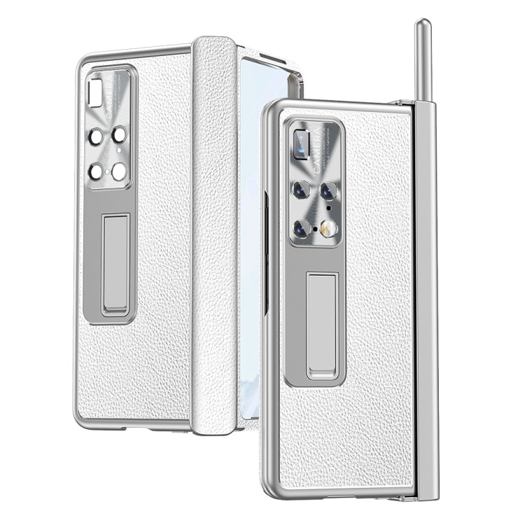 For Huawei Mate X2 Litchi Pattern Magnetic Shell Film Integrated Shockproof Phone Case(Silver)