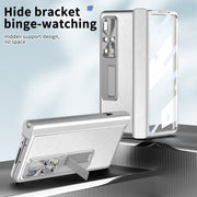 For Huawei Mate X2 Litchi Pattern Magnetic Shell Film Integrated Shockproof Phone Case(Silver)