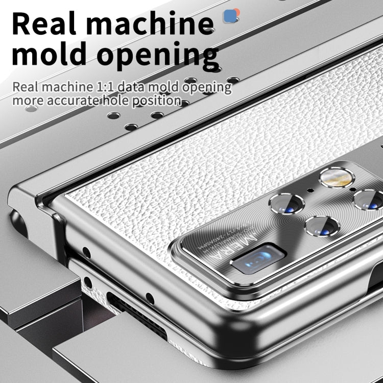 For Huawei Mate X2 Litchi Pattern Magnetic Shell Film Integrated Shockproof Phone Case(Silver)