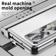 For Huawei Mate X2 Litchi Pattern Magnetic Shell Film Integrated Shockproof Phone Case(Silver)