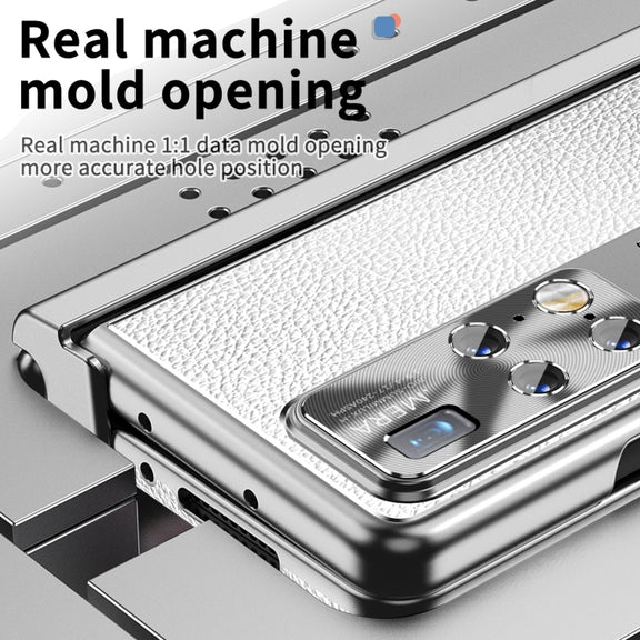For Huawei Mate X2 Litchi Pattern Magnetic Shell Film Integrated Shockproof Phone Case(Silver)